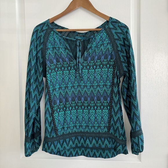 Prana Tacana Ikat Blouse XS Green Blue - Picture 2 of 8